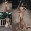 2024 designer champanhe sereia vestidos de casamento vestido de noiva mangas compridas lantejoulas rendas applique feito sob encomenda trem de varredura vestidos de novia plus size yd