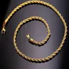 18K Real Gold Plated Stainless Steel Rope Chain Necklace for Men Gold Chains Fashion Jewelry Gift327F