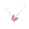 Colar VanCF de luxo diamante ágata 18k ouro borboleta colar de diamante completo para mulheres banhado a ouro rosa com pingente de corrente de diamante ao vivo