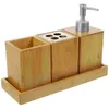 Bath Accessory Set Bamboo Soap Dispenser With Pump Shampoo Container And Conditioner Shower Toothbrushes Bathroom Accessories