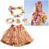 Decorative Flowers Kids Hawaiian Grass Lei Skirt Flower Wristband Garland Fancy Costume Suit Bracelets Headband Necklace High-quality