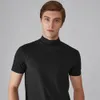 Mens Small High Neck Short Sleeve Tshirt Turtleneck Solid Color Daily Look Shortsleeved Bottom Shirt Slim Fit 240304