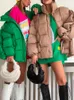 Kvinnors dike rockar vinterjackor för kvinnor 2024 tjock varm lös mode quiltad jacka utbyte design high street grön kappa
