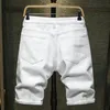 Summer White black Men Ripped Hole Denim Shorts Slim Casual Knee Length Short Straight Hole Jeans Shorts Bermuda for men 240227