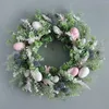 Couronne d'œufs de Pâques à fleurs décoratives, 17.7 pouces, feuilles vertes, printemps et été, pour fête, porche intérieur et extérieur, célébration de vacances