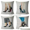 Coussin / oreiller décoratif Dessin animé Lady Chaussures à talons hauts Coussin d'impression ER Taie d'oreiller de mode décorative pour canapé de voiture Accueil Polyester Ca Dhibz