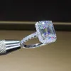 Cluster Rings 18K 750 White Gold 1 2 3 4 5 Rectangle Emerald Cut Moissanite Diamond Ring Women Wedding Party Anniversary Engagemen253H