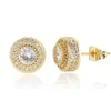 Unisex Stunning Round Cut Cubic Zircon Stud Earrings 1CM Diameter HipHop Brass Drop shiping Jewellery for Man Women250t