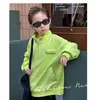 Barnbrev broderade applikationer Sweatshirt Boys Double Pocket Long Sleeve Sports Pullover 2024 Spring Children Casual Clothes Z7045