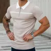 Été nouveau T-shirt col rabattu couleur bloc bas chemise sport loisirs mode tendance vêtements pour hommes à manches courtes
