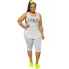 Sets WSFEC XL5XL Plus Größe Zwei Stück Sets Frauen Kleidung Sommer 2023 Ärmellose Streifen Voll Figured Casual Passenden Sets Outfits