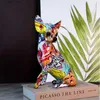 Objets décoratifs Figurines Impression par transfert d'eau Chihuahua Chien Statue décorative Résine colorée Artisanat Motif Animaux Chihuahua Splash Color Art Statue T24