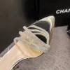 CHMURY Bling Sliver Crystal Rhinestone Narrow Bands Slingback Summer Sandals Women 8cm Thin Heels Bride Wedding Shoes Lady 240227