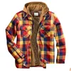 Men'S Jackets Quilted Lined Button Down Jackets Plaid Flannel With Hood Winter Fleece Casual Check Blouse Thick Warm Tops Drop Deliver Dhklp