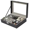 Mode Schwarz Leder 8 Grids Uhr Box Ring Fall Uhr Organizer Schmuck Display Sammlung Lagerung Fall Mit Glas Cover2762