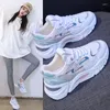 Casual Schuhe 2024 Weibliche Ins Frühling Netto Atmungsaktive Streifen Hit Farbe Weiß Sport Walking Wohnungen Für Frauen