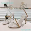 Rene Caovilla Margot 95 mm Designer-Damen-High-Sandalen mit Echtledersohle, Abendschuhe, Kristalle, verziert mit Strasssteinen, Absätze, Sandalen, Luxus-Stiletto, mit Box-Seide