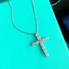 T Family Pure Silver S925 Silver Fashion Cross Halsband Full Diamond Collar Chain Womens Simple Pendant Live Broadcast