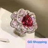 Mode High-Carbon Diamond High-Tech Diamond Color Ice Flower Cut openings- en sluitingsring