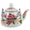 Conjuntos de louças Esmalte Chaleira de Chá Vintage Bule Chinês Pote Fogão Top Water Stovetop 1L Pequeno Floral