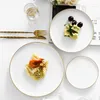 Plakalar Altın Trim ile Minimalist Tarz Beyaz Porselen Plaka - Makarna pizzası ve batı tarzı yemekler için büyük akşam yemeği