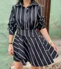 Casual Dresses Women's Elegant Dress 2024 Spring Fashion Design Classic Black White Striped Print Long Sleeved Cardigan High Waited Short