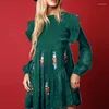 Casual Dresses 2024 Winter Christmas Long Sleeved Party Dress High Waisted Pleated Mini Fashion Pattern Printed Velvet Short