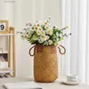 Vases Aesthetic Decor Mariage Bamboo Tabletop Vase Living Room Decor Dried Flowers Desktop Vase Home Art Craft Flower Pot Woven Retro T240309