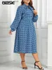 Urban Sexy Dresses Gibsie Plus Size Bow Tie Neck Belted Print Long Dress Women