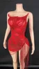 Urban Sexy Dresses Sexy Show Stage Wear red Sparkly Rhinestones Fringes Mesh See Through Short Dress Women Celebrate Birthday Wedding Evening Dress L240309