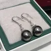 Dangle Earrings D527 Pearl Fine Jewelry 925 Stelring Silver Round 8-9mm Fresh Water Peacock Green Black Pearls Drop