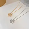 Colar VanCF Luxo Diamante Ágata 18k Ouro V Família Trevo de Quatro Folhas Colar para Mulheres Engrossado Ouro Rosa Completo Diamante Clássico Versátil Pingente Corrente de Ouro
