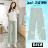 Capris Summer Thin Ice Maternity Long Paints Wide Leg Loose Elastic Waist Belly Clasut