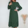 Made Factory Womens Clothing 2022 Autumn/winter Polka Dot Round Neck Pleated Mid Length Dress for Women 210421