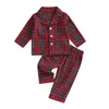 Kerstmis Kinderen Meisjes Jongens Pyjama Set Loungewear Pak Plaid Button Up Shirt Met Lange Mouwen En Elastische Broek 2 Stuks Peuter Nachtkleding 240304