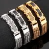 Lyxarmband för män guldpläterade 12 mm breda rostfritt stål fyrkantiga franco länkkedjor mens armband armband med magnet lås 240226