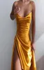 カジュアルドレスhouzhouセクシーなスリップドレス夏の黄色のサテンバックレスサンドレス