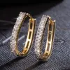 Pendientes de aro de circonio pavimentados con hielo, pendientes Huggie rellenos de oro amarillo de 18k para mujer, regalo brillante, joyería bonita 2474