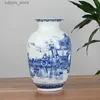 Vases ic Chinese Blue and White Ceramic Vase Antique Tabletop Porcelain Flower Vase For Hotel Dining Room Decoration L240309