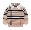 Chłopcy kratą na drutach jacquard pullover dzieci zdejmowane klapy z długim rękawem designer Sweter Preppy Style Dzieci kratowy Jump7395166