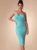 Casual Jurken Gedrapeerde Elegante Feestjurk Vrouwen Midi Bodycon Groen Strapless Sexy Avond Verjaardag Club Outfits Zomer 2024