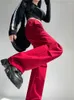 Damenhose Red Cargo 2024 Sping Baggy Hose mit weitem Bein und Tasche Schnell trocknende Jogginghose Sport für Damen Jogger