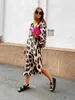 Jocoo Jolee Bohemian Maxi Dres Casual Lanter Sleeve V Neck Leopard Lous Long Dress Overdimased Fashion Female Dresses 240308