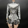 Urban Sexy Dresses Robes de soirée sexy pour femmes argent paillettes sirène robes de soirée à manches longues fente luxe élégant fête chanteurs robe L240309