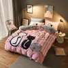 Luxury Bedding Set Flannel Cartoon Pink Cat Duvet Cover Set Queen Size Bed Linen Valentine Cute Bed Sheet Kids Bedding T200706278x