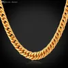 Hela guldkedjan halsband män 18k stämpel 18k real guld pläterad 6mm 55 cm 22 halsband klassisk trottoarkant kubansk kedja hiphop män 218j