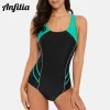 Swimwear Anfilia One Piece Women Sports Swimwear Sports Swimsuit Patchwork Beachwear fitness slim Bathing Suit Padded Bikini Monikini