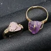 Cluster Rings Natural Crystal Stone Wire Wrap Couple Friends Healing Fluorite Amethysts Gold-color Resizable Rose Quartz Ring For Women