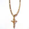 24K Solid Yellow Gold GF 6mm Italian Figaro Link Chain Halsband 24 Kvinnor Herr Jesus Crucifix Cross Pendant266Z