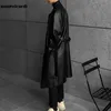 Mauroicardi Spring Autumn Long Black Oversized Faux Leather Trench Coat Men Drop Shoulder Belt Faux Leather Coats for Men 240227